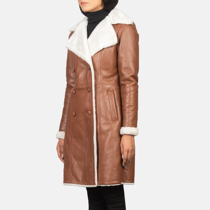 Amie Hnědá Double-Breasted Shearling Coat dámská