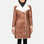 
Detailní pohled of Notch & Leather Buttons Hardware on Amie Brown Double Breasted Shearling Coat