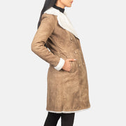 
Distressed Brown Sheepskin Snuffed Aviator Jacket - Zadní pohled s definovanými rameny a čistým lemem