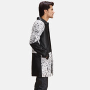 
Black & White Sheepskin Dip &Amp; Dye Leather Coat - Zadní pohled s definovanými rameny a čistým lemem
