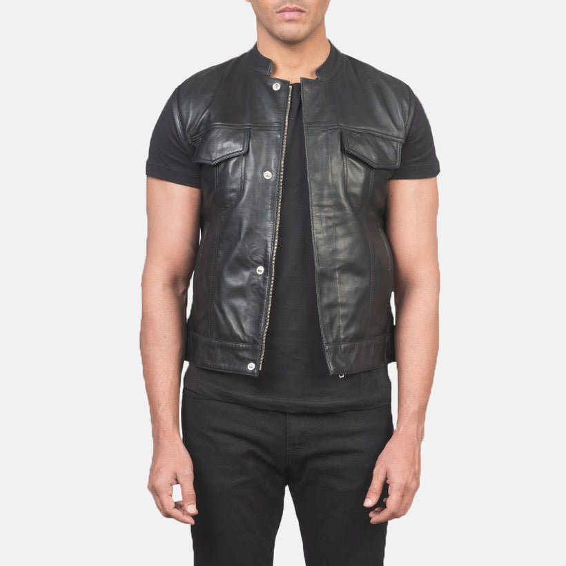 Atlas Moto Černá Leather Vest pánská