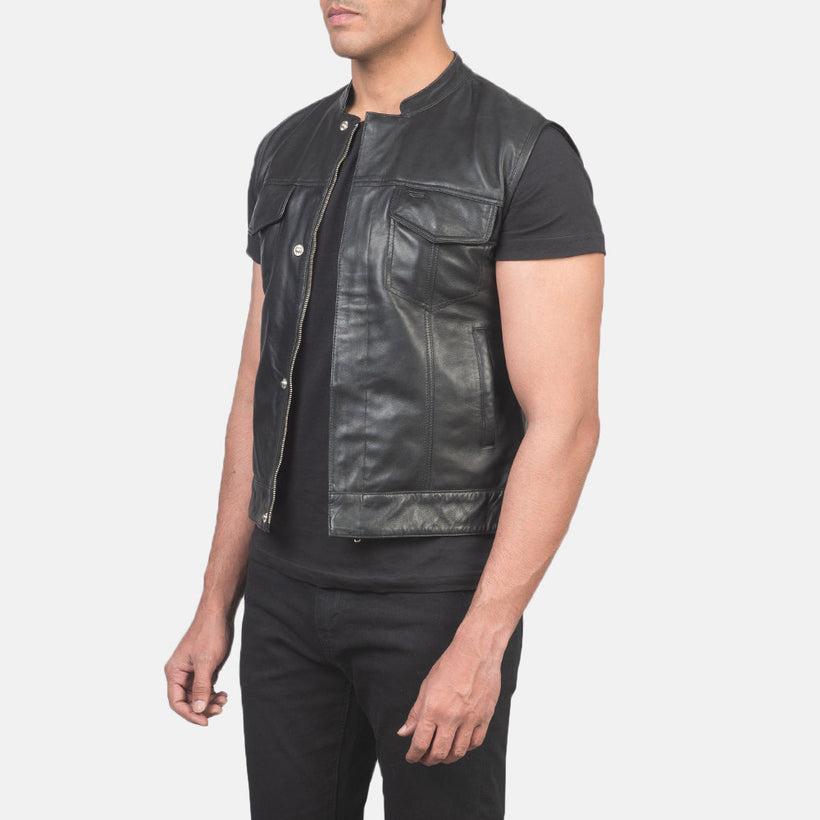 Atlas Moto Černá Leather Vest pánská
