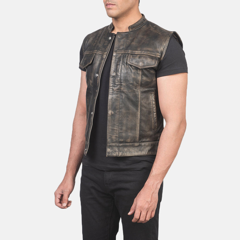 Atlas Moto Distressed Hnědá Leather Vest pánská