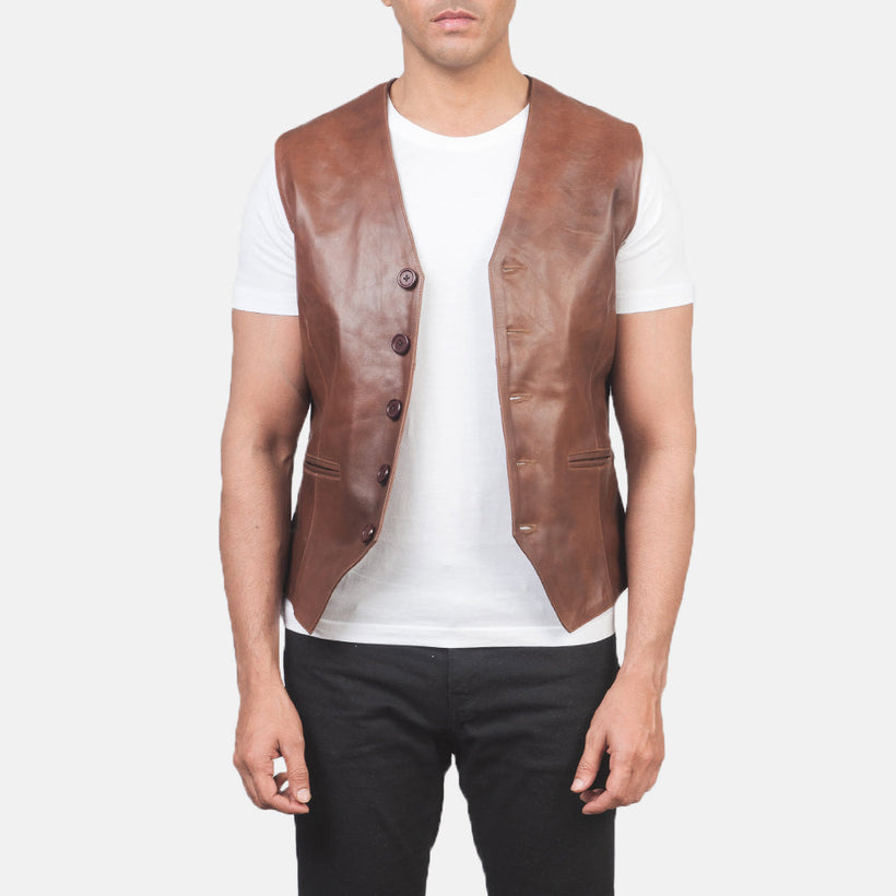 Auden Hnědá Leather Vest pánská