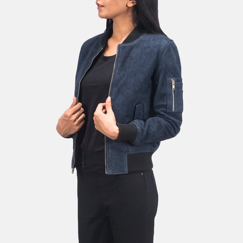 Ava MA-1 Blue Suede Kožená bomber bunda dámská