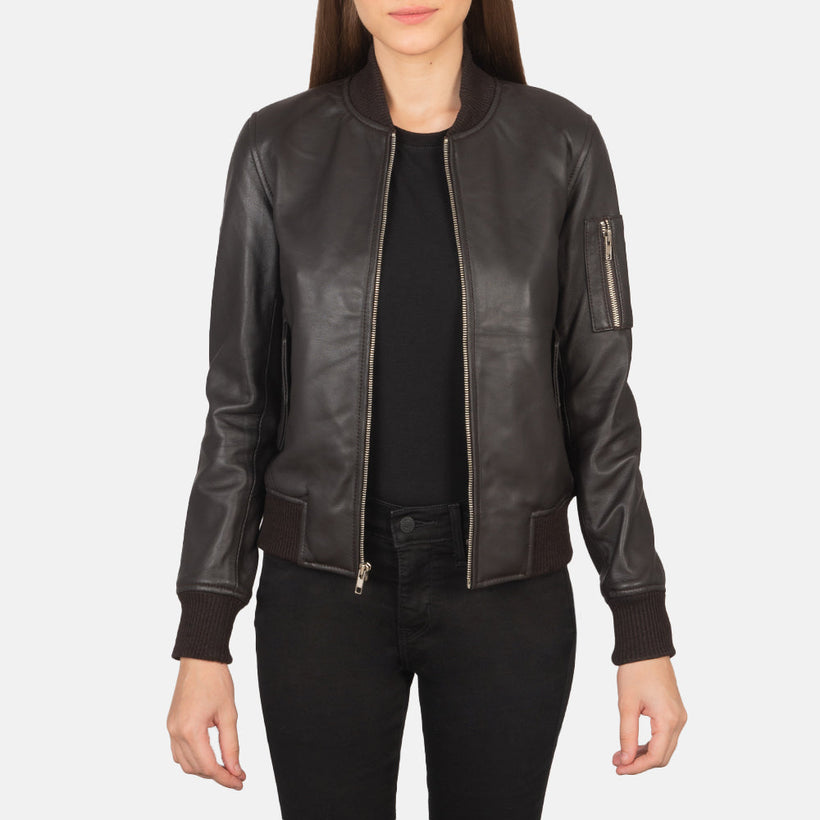 Ava MA-1 Hnědá Kožená bomber bunda dámská