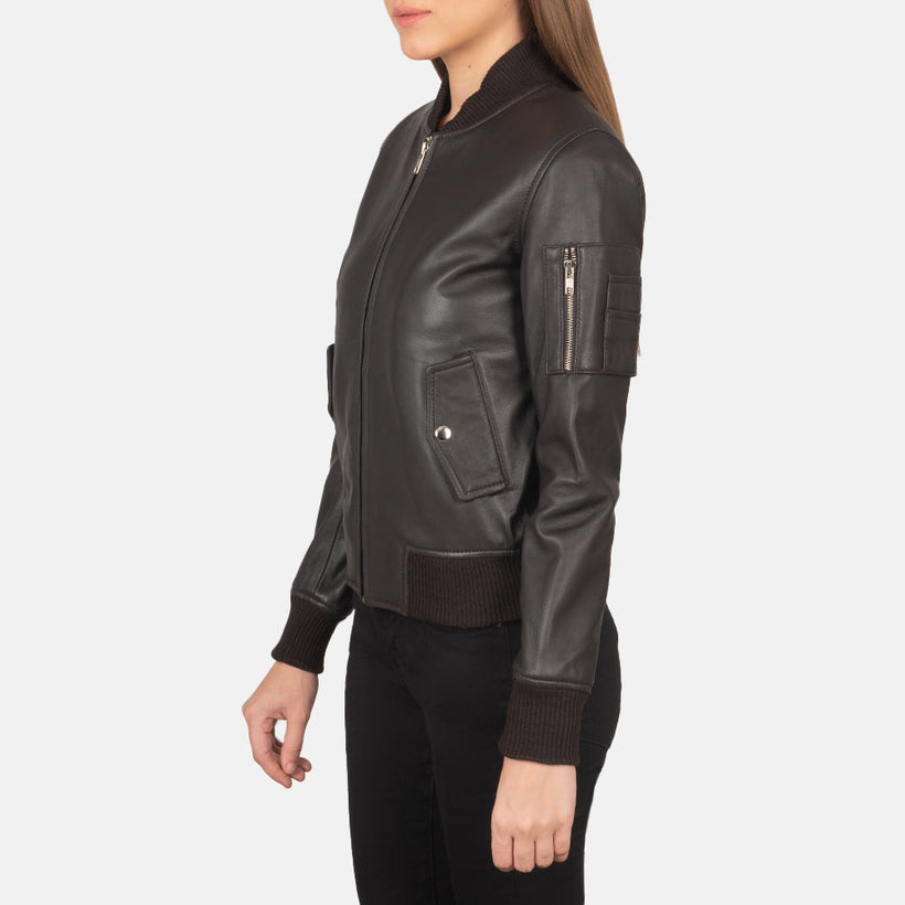 Ava MA-1 Hnědá Kožená bomber bunda dámská