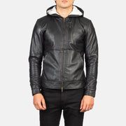 
Detailní pohled of Hooded & Zipper Hardware on Baston Black Hooded Leather Bomber Jacket