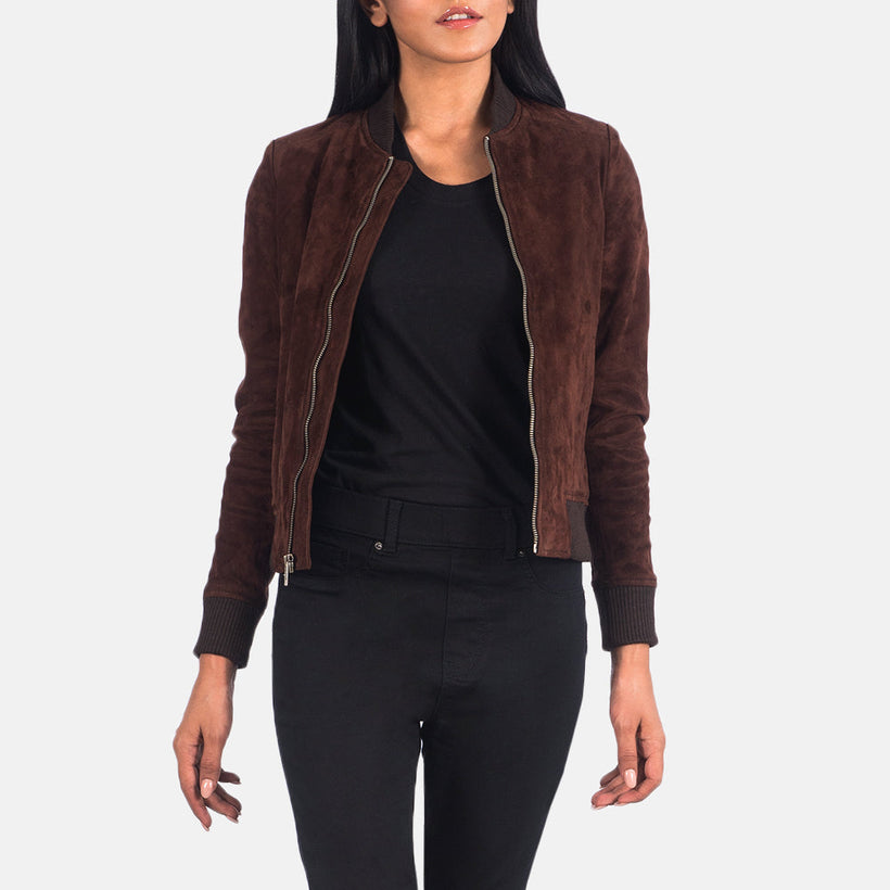 Bliss Hnědá Suede Kožená bomber bunda dámská