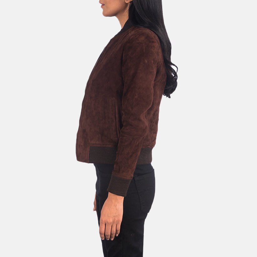 Bliss Hnědá Suede Kožená bomber bunda dámská