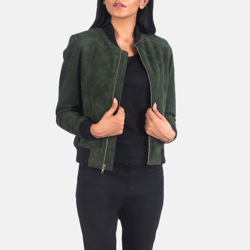 Bliss Green Suede Kožená bomber bunda dámská