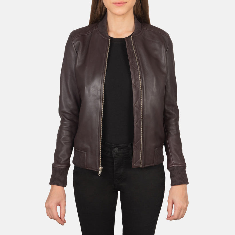 Bliss Maroon Kožená bomber bunda dámská