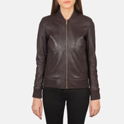 
Detailní pohled of Varsity - Rib Knit & Zipper with Wind Flap Hardware on Bliss Vínová Kožená bomber bunda pro Dámy