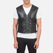
Detailní pohled of Classic Collar & Zipper Hardware on Brandon Černá Kožená vesta pro Pány