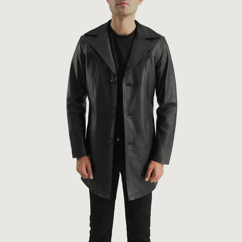 Brawnton Černá Leather Coat pánská
