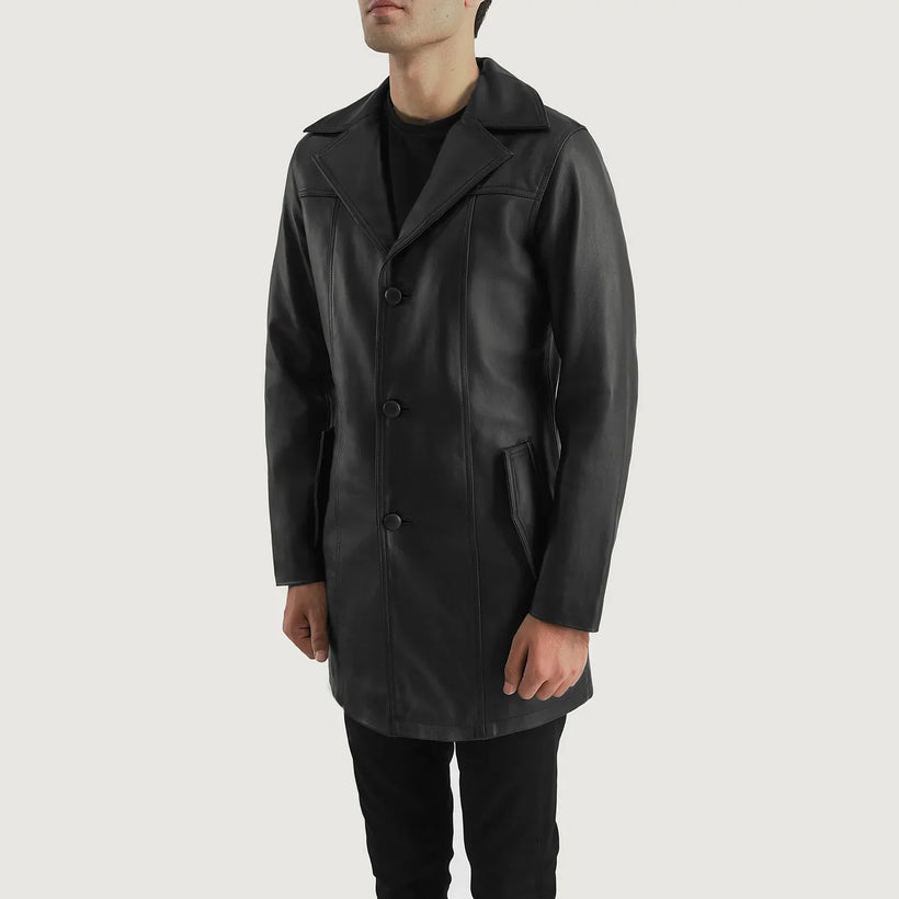 Brawnton Černá Leather Coat pánská