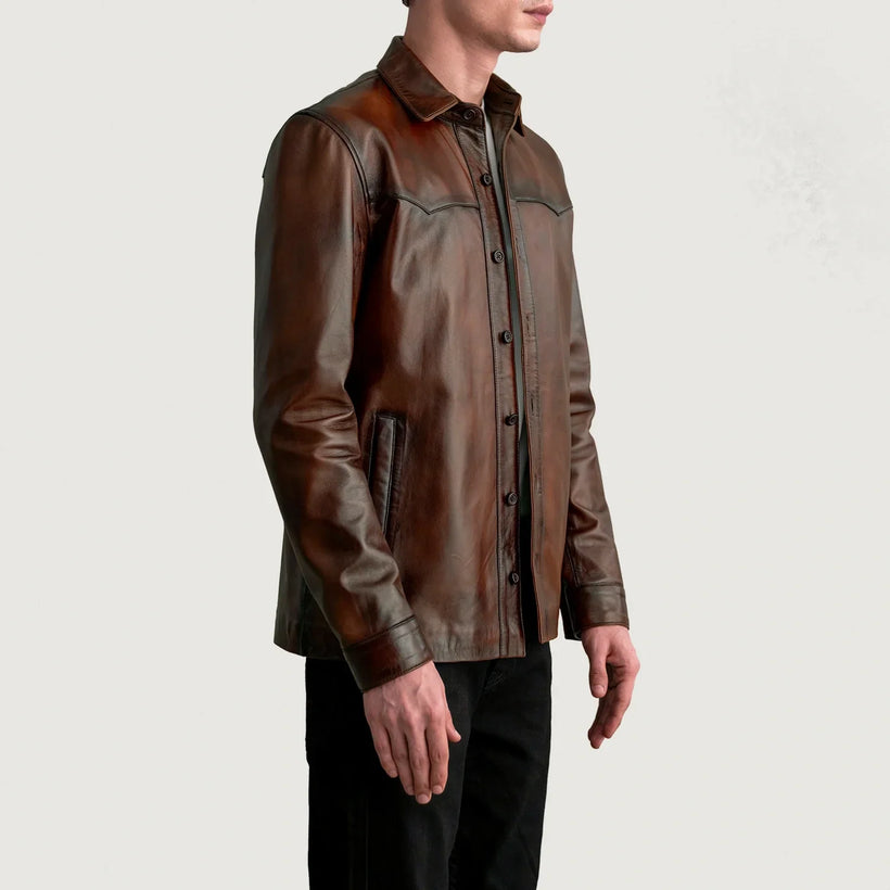 Bronco Distressed Hnědá Leather Shirt pánská