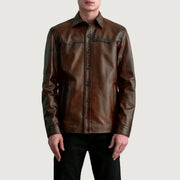 
Bronco Distressed Hnědá Leather Shirt pro Pány - Boční pohled ukazující ergonomický střih rukávů