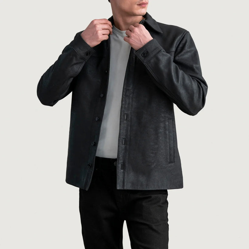 Bronco Tumbled Černá Leather Shirt pánská