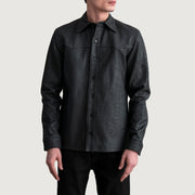 
Bronco Tumbled Černá Leather Shirt pro Pány - Boční pohled ukazující ergonomický střih rukávů