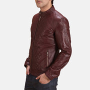 
Maroon Sheepskin Leather Biker Jacket - Zadní pohled s definovanými rameny a čistým lemem