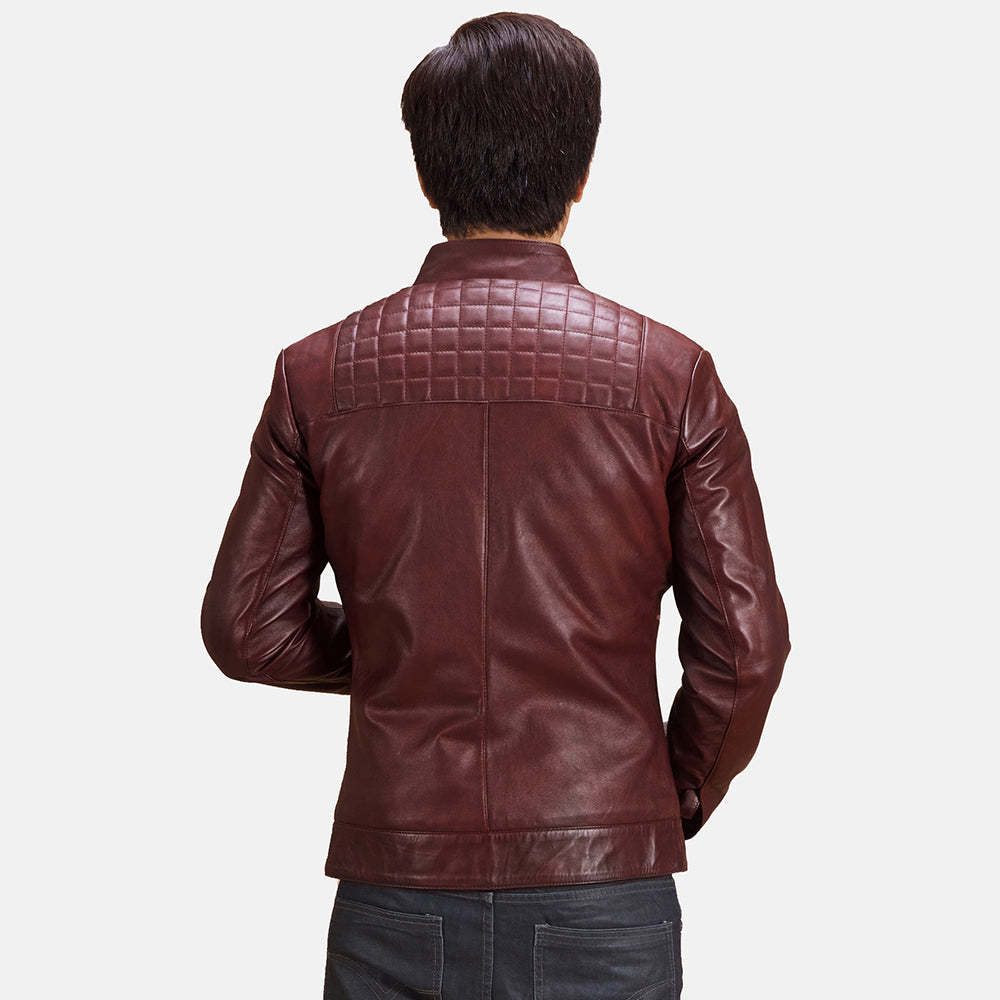 
Detailní pohled of Band with Snap Button & Zipper Hardware on Burgunn Dee Vínová Kožený motorkářský křivák pro Pány
