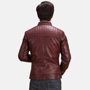 
Detailní pohled of Band with Snap Button & Zipper Hardware on Burgunn Dee Vínová Kožený motorkářský křivák pro Pány