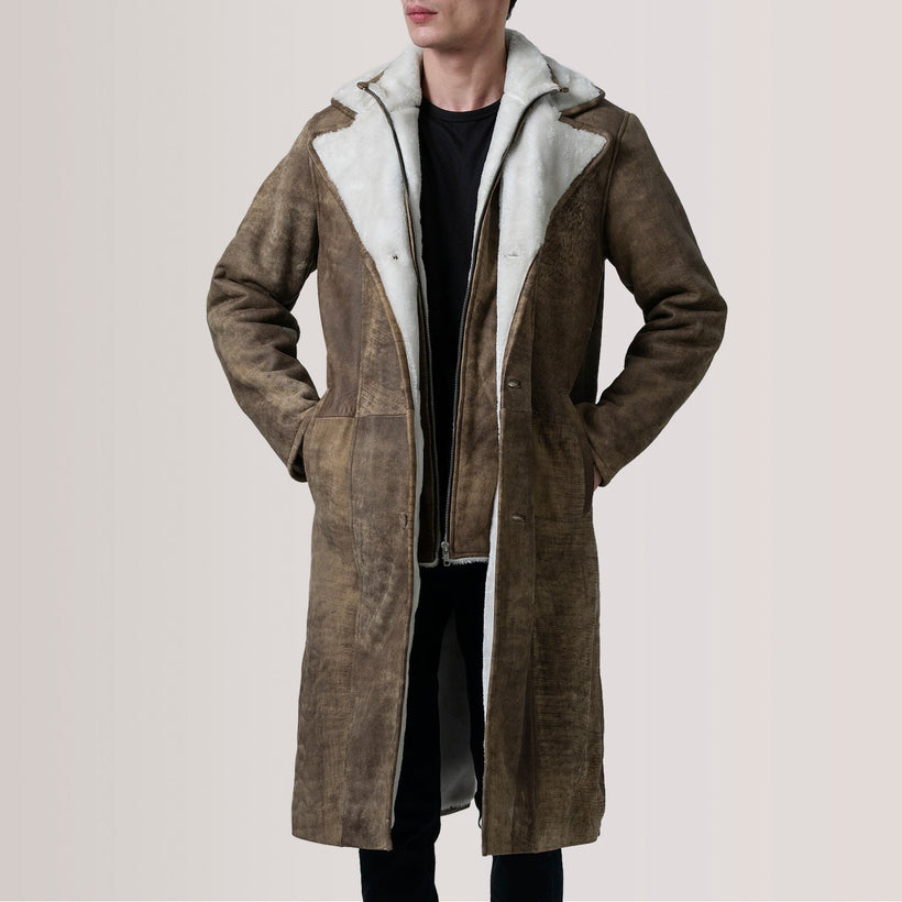 Cai Distressed Hnědá Leather Shearling Coat pánská