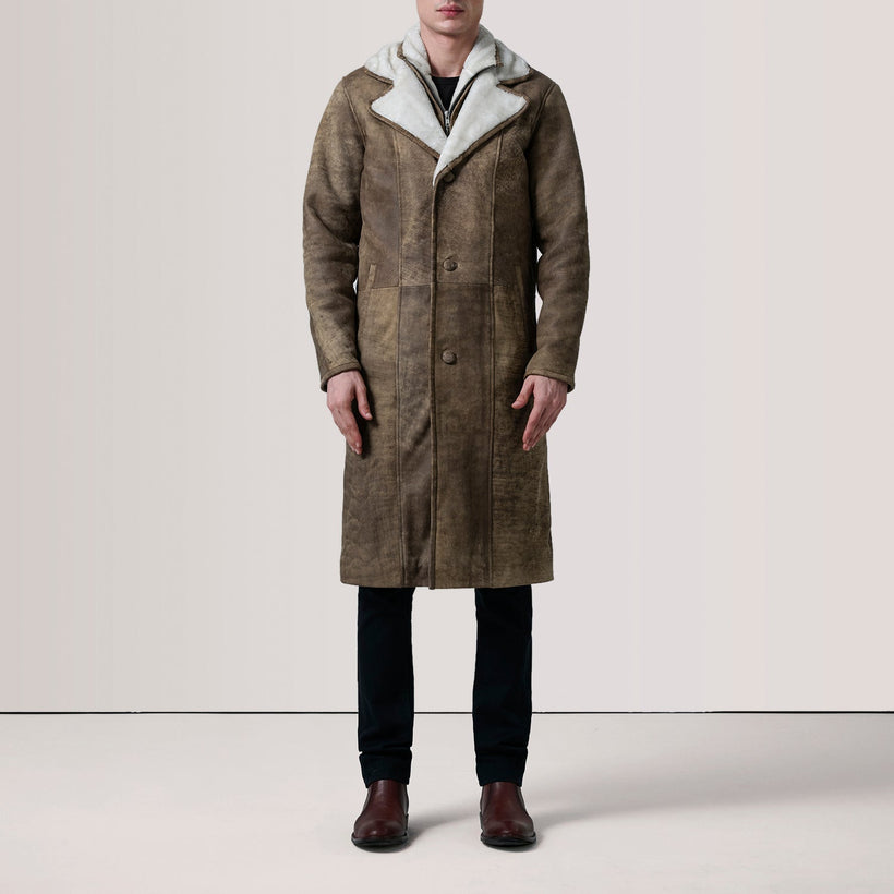 Cai Distressed Hnědá Leather Shearling Coat pánská