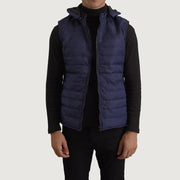 
Carlo Modrá Prošívaná vesta s kapucí pro Pány in Blue Full-Grain Leather - Přední pohled a přiléhavá silueta | Koupit online