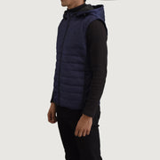 
Blue Full-Grain leather Vest - Zadní pohled s definovanými rameny a čistým lemem
