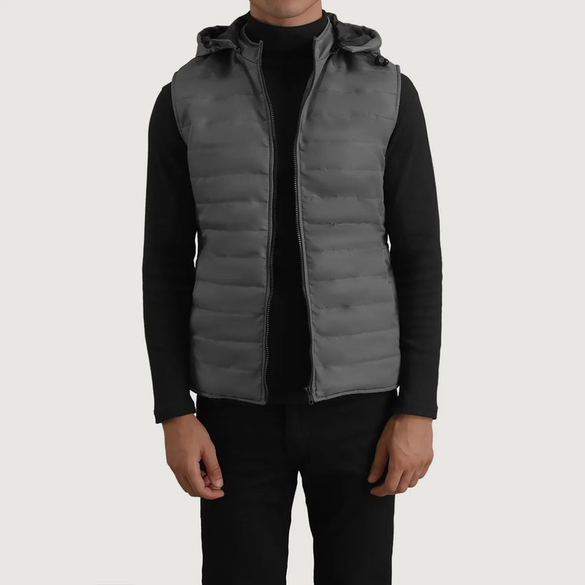 Carlo Grey Hooded Puffer Vest pánská