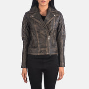 
Detailní pohled of Notch & Zipper Hardware on Carolyn Quilted Distressed Brown Biker Jacket
