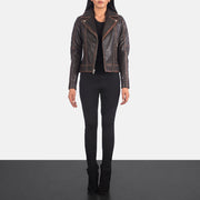 
Carolyn Quilted Vintage Brown Biker Jacket - Boční pohled ukazující ergonomický střih rukávů