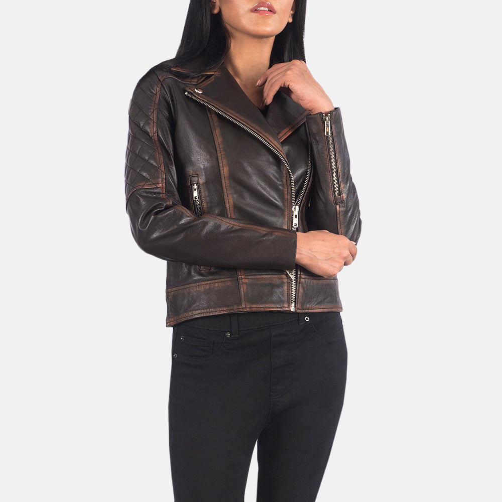 
Detailní pohled of Notch & Zipper Hardware on Carolyn Quilted Vintage Brown Biker Jacket