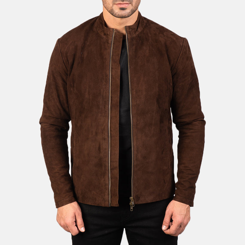 Charcoal Mocha Suede Kožená motorkářská bunda pánská