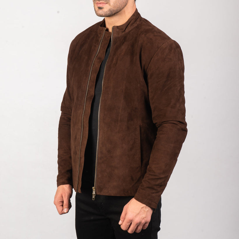 Charcoal Mocha Suede Kožená motorkářská bunda pánská