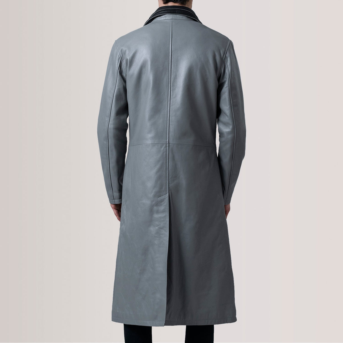 
Detailní pohled of Notch & Button Hardware on Charlton Grey Leather Single Breasted Kožený kabát pro Pány For Men