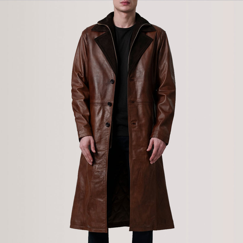Charlton Waxed Hnědá Leather Single Breasted Coat pánská
