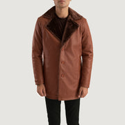 
Cinnamon Hnědá Leather Fur Kožený kabát pro Pány in Brown Sheepskin Burnishing - Přední pohled a přiléhavá silueta | Koupit online