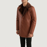 
Brown Sheepskin Burnishing Winter Jacket - Zadní pohled s definovanými rameny a čistým lemem