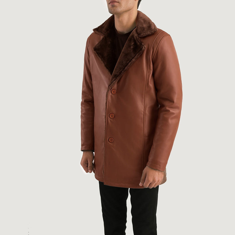 Cinnamon Hnědá Leather Fur Coat pánská