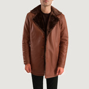 
Detailní pohled of Shirt & Button Hardware on Cinnamon Hnědá Leather Fur Kožený kabát pro Pány