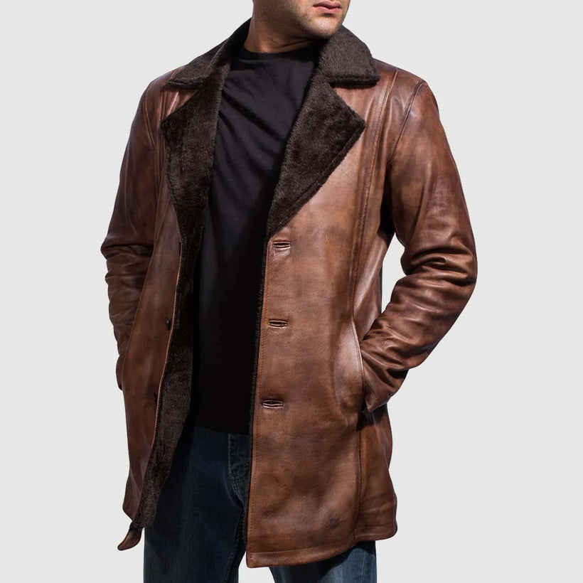 Cinnamon Distressed Leather Fur Coat pánská