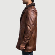 
Detailní pohled of Notch & Button Hardware on Cinnamon Distressed Leather Fur Kožený kabát pro Pány
