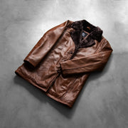 
Open Hem & Hem Craftsmanship Construction Detail on Cinnamon Distressed Leather Fur Kožený kabát pro Pány