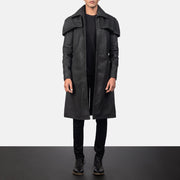 
Classic Distressed Černá Leather Duster pro Pány in Distressed Black Sheepskin Snuffed - Přední pohled a přiléhavá silueta | Koupit online