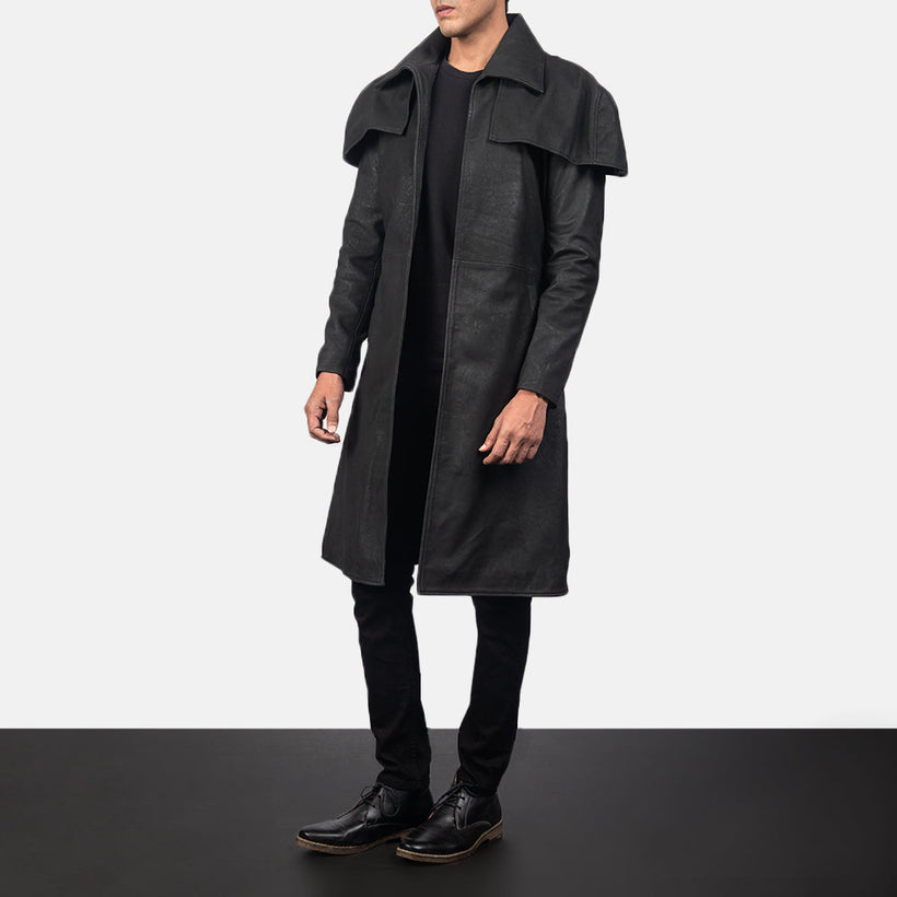 Classic Distressed Černá Leather Duster pánská