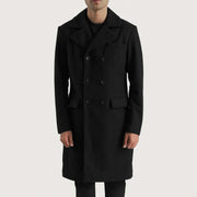 
Claud Black Wool Double Breasted Coat in Black Synthetic Wool - Přední pohled a přiléhavá silueta | Koupit online