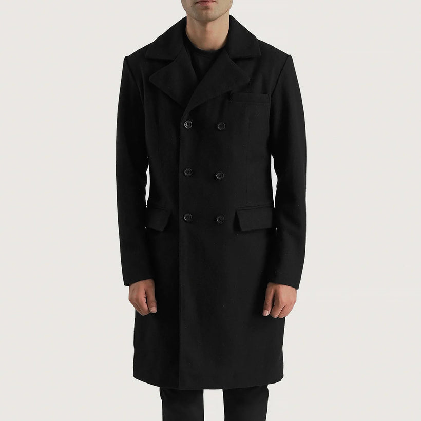 Claud Černá Wool Double-Breasted Coat pánská